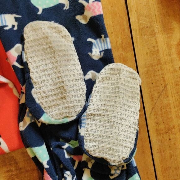 Carters fleece pajamas 3T footie pajamas Orange Blue Dogs Warm Bundle - Picture 4 of 7